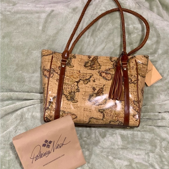 BRAND NEW Patricia Nash Cameley Tote European Map, Brown Leather, Tassle - Picture 2 of 9